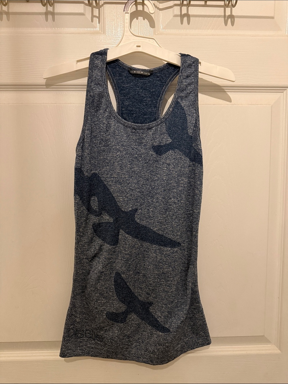 oiselle Heather Navy Racerback Flyte Tank with Bird Motif